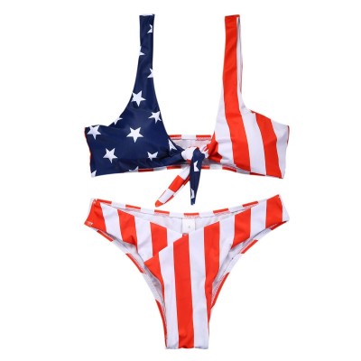 Bikini Flag of USA American Sexy Brazilian Bikini Set Swimsuit Woman Swim Wear Beachwear Tie Knot